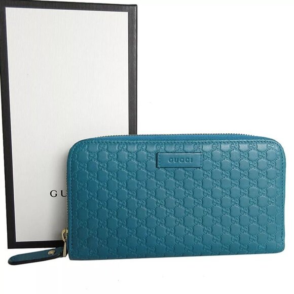Auth GUCCI Micro Guccissima Zip Around long wallet blue leather - Picture 1 of 7